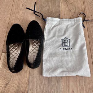 Birdies Starling Black Velvet Smoking Flats- with Bag